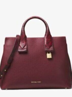 Euc Michael Kors Burgandy Leather Satchel Tote Bag Purse